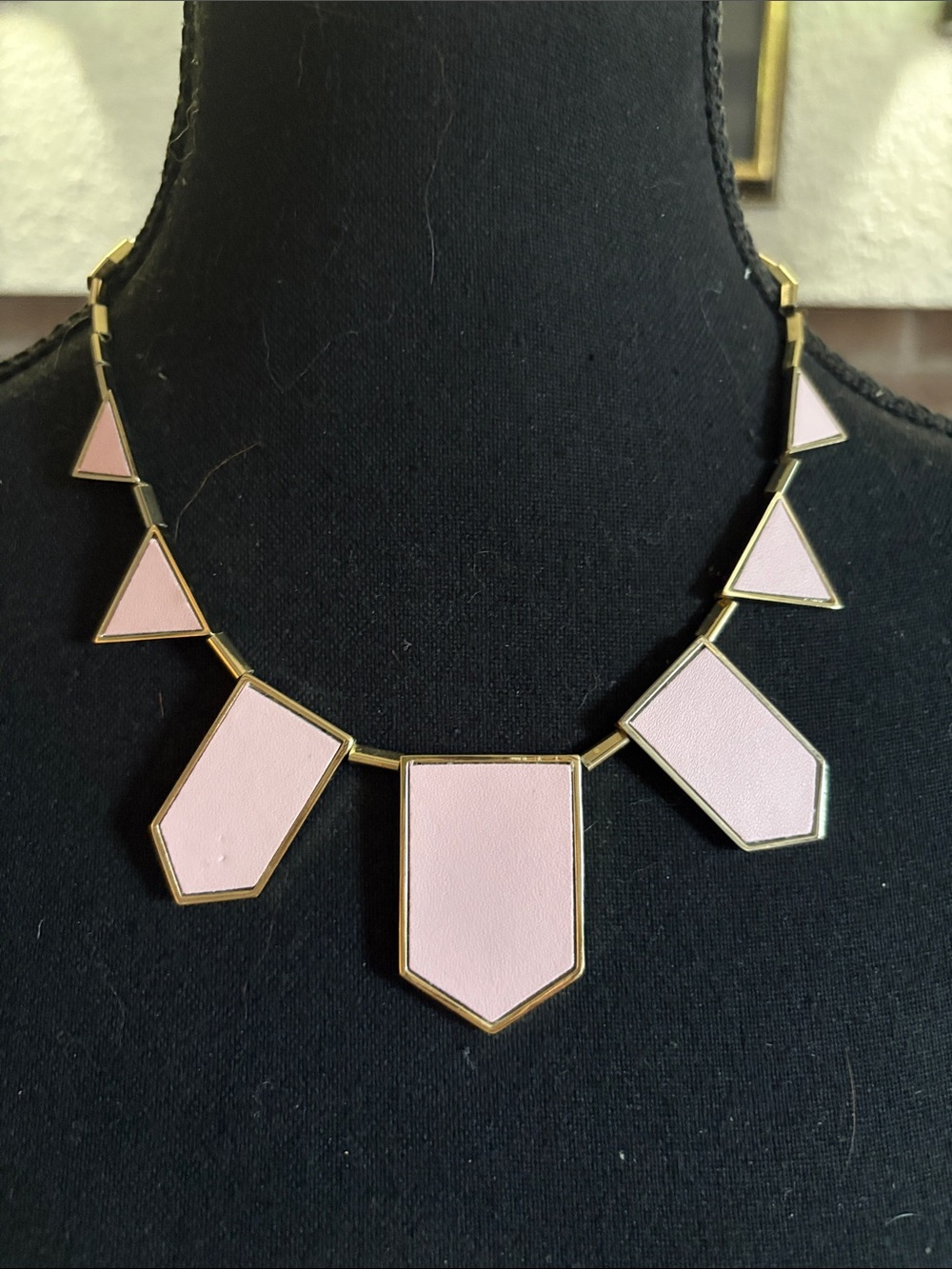 House of Harlow 1960 Pale Pink Geometric Bib Necklace with Gold Accents